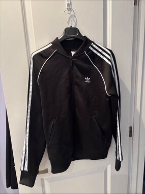 adidas Black Track Jacket with White Three-Stripes